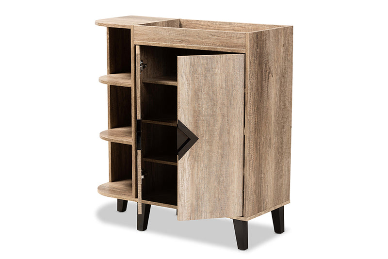 Ancel Modern and Contemporary Rustic Oak Finished Wood 2-Door Shoe Storage Cabinet w/Open Shelves