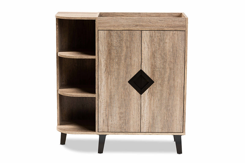 Ancel Modern and Contemporary Rustic Oak Finished Wood 2-Door Shoe Storage Cabinet w/Open Shelves