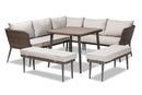 Rochadh Light Gray Brown Finished 5-Piece Woven Rattan Outdoor Patio Set Baxton