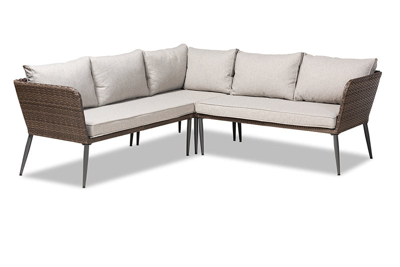 Rochadh Light Gray Brown Finished 5-Piece Woven Rattan Outdoor Patio Set Baxton