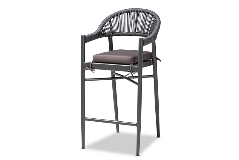 Sumner Modern and Contemporary Gray Finished Rope and Metal Outdoor Bar Stool