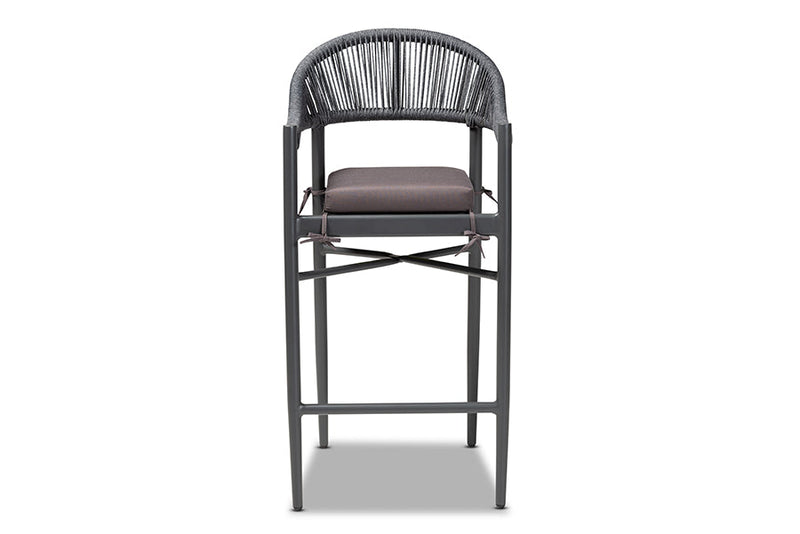 Sumner Gray Finished Rope and Metal Outdoor Bar Stool Baxton