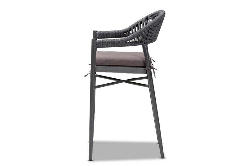 Sumner Modern and Contemporary Gray Finished Rope and Metal Outdoor Bar Stool