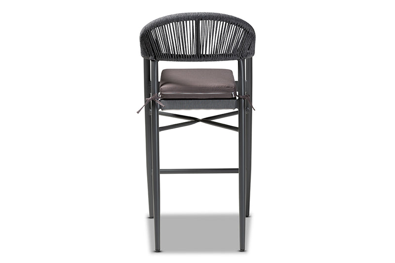 Sumner Modern and Contemporary Gray Finished Rope and Metal Outdoor Bar Stool