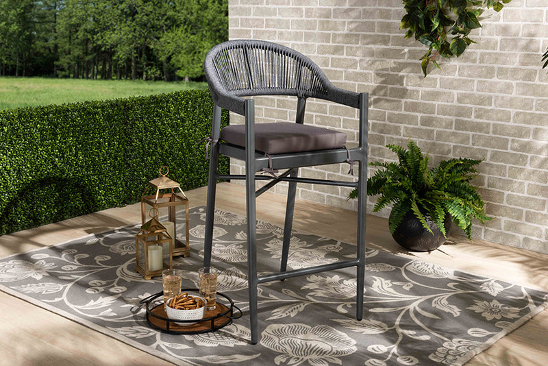 Sumner Modern and Contemporary Gray Finished Rope and Metal Outdoor Bar Stool