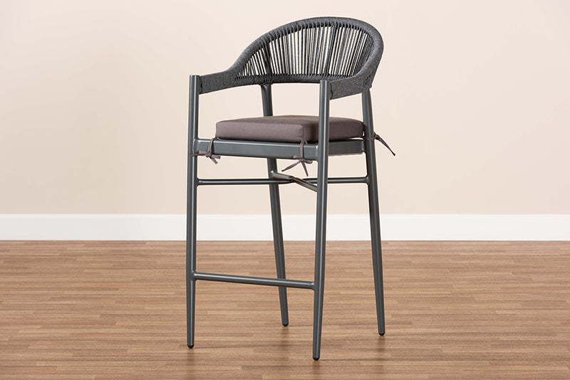 Sumner Modern and Contemporary Gray Finished Rope and Metal Outdoor Bar Stool