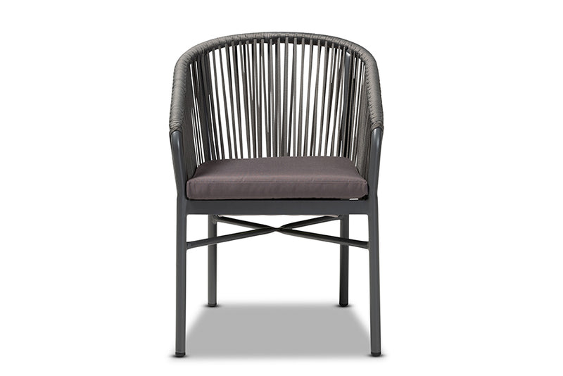 Louvain Modern and Contemporary Gray Finished Rope and Metal Outdoor Dining Chair