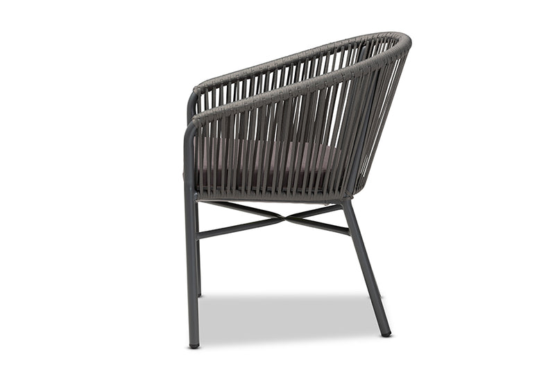 Louvain Modern and Contemporary Gray Finished Rope and Metal Outdoor Dining Chair