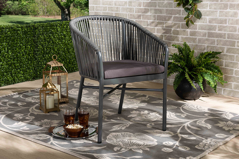 Louvain Modern and Contemporary Gray Finished Rope and Metal Outdoor Dining Chair