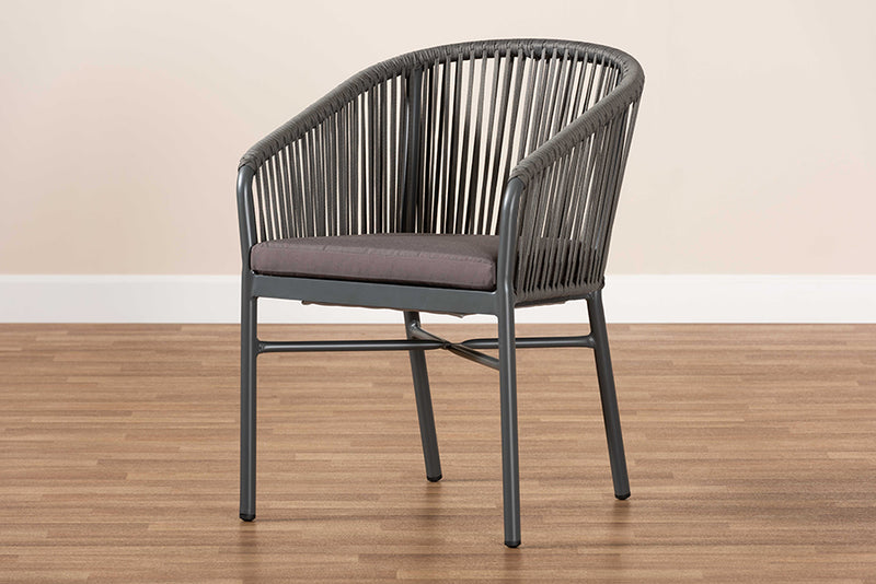 Louvain Modern and Contemporary Gray Finished Rope and Metal Outdoor Dining Chair