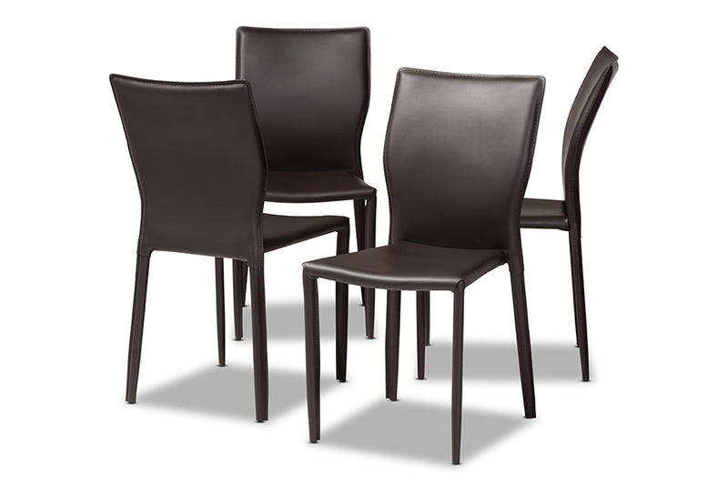 Garcelle Modern and Contemporary Dark Brown Faux Leather Upholstered 4-Piece Dining Chair Set