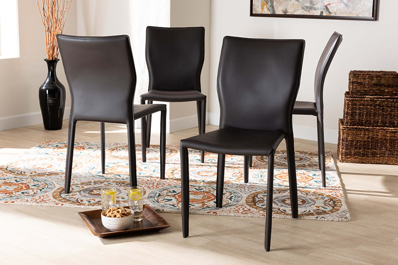 Garcelle Modern and Contemporary Dark Brown Faux Leather Upholstered 4-Piece Dining Chair Set