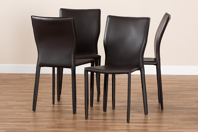 Garcelle Modern and Contemporary Dark Brown Faux Leather Upholstered 4-Piece Dining Chair Set