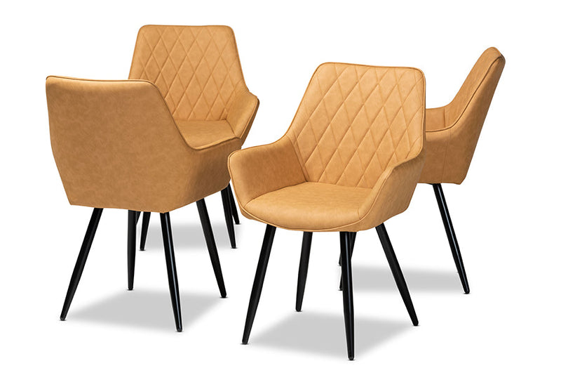 Macaria Tan Faux Leather Upholstered and Black Metal 4Pc Dining Chair Set Baxton