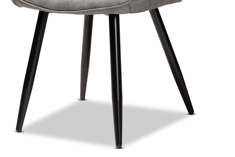 Macaria Gray Faux Leather Upholstered and Black Metal 4Pc Dining Chair Set Baxton