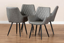 Macaria Gray Faux Leather Upholstered and Black Metal 4Pc Dining Chair Set Baxton