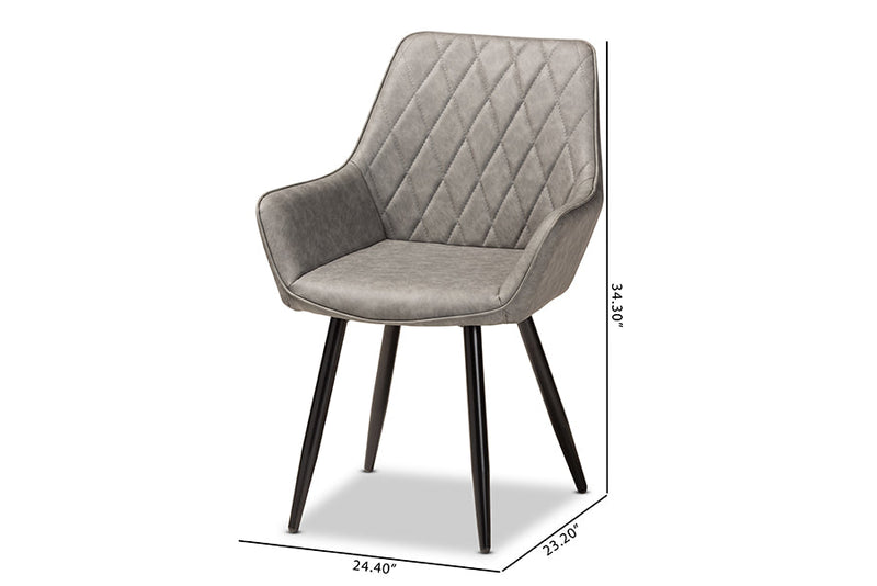 Macaria Gray Faux Leather Upholstered and Black Metal 4Pc Dining Chair Set Baxton