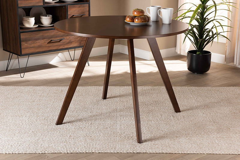 Newton Walnut Brown Finished Round Wood Dining Table Baxton