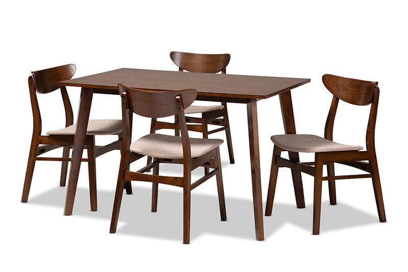 Lauren Light Beige Fabric Upholstered and Walnut Brown 5-Piece Dining Set Baxton