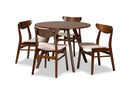 Genica Light Beige Fabric Upholstered and Walnut Brown 5-Piece Dining Set Baxton