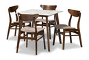 Bristol Light Beige Fabric/Walnut Brown 5-Piece Dining Set w/Faux Marble Top Baxton
