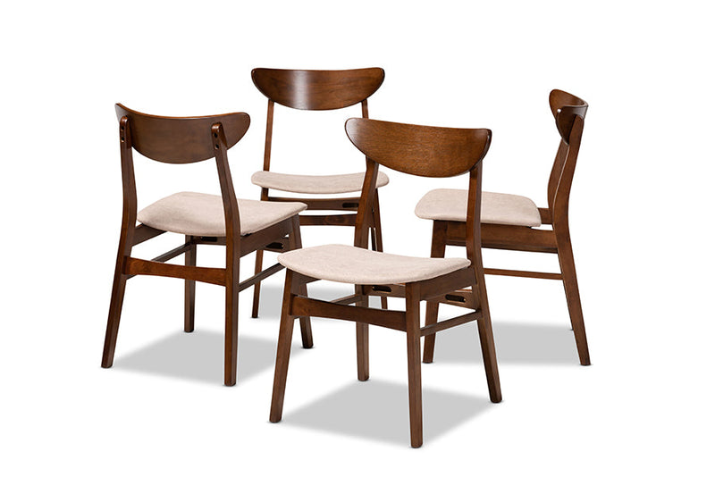 Yashiya Light Beige Fabric Upholstered and Walnut Brown 4Pc Dining Chair Set Baxton