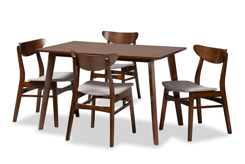 Lauren Mid-Century Light Gray Fabric Upholstered and Walnut Brown Finished Wood 5-Piece Dining Set