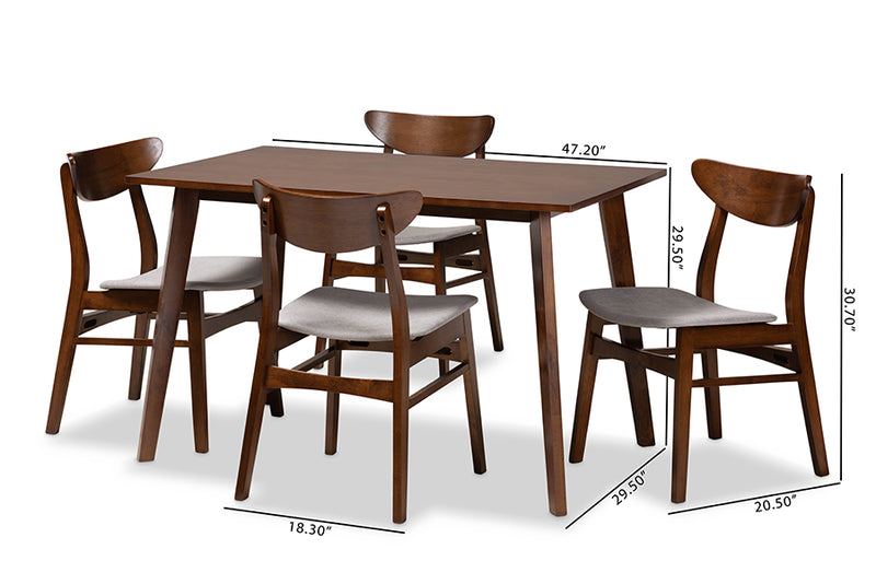 Lauren Mid-Century Light Gray Fabric Upholstered and Walnut Brown Finished Wood 5-Piece Dining Set