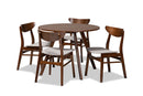 Genica Light Gray Fabric Upholstered and Walnut Brown 5-Piece Dining Set Baxton