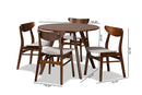 Genica Light Gray Fabric Upholstered and Walnut Brown 5-Piece Dining Set Baxton