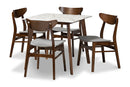 Bristol Light Gray Fabric/Walnut Brown 5-Piece Dining Set w/Faux Marble Top Baxton