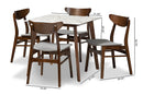 Bristol Light Gray Fabric/Walnut Brown 5-Piece Dining Set w/Faux Marble Top Baxton