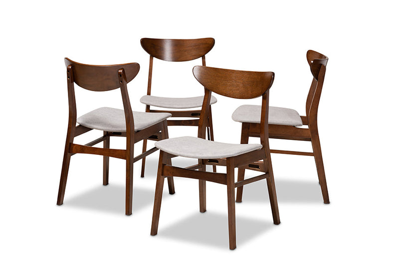 Yashiya Light Gray Fabric Upholstered and Walnut Brown 4Pc Dining Chair Set Baxton