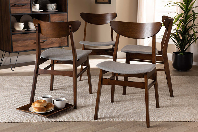 Yashiya Light Gray Fabric Upholstered and Walnut Brown 4Pc Dining Chair Set Baxton