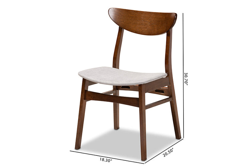 Yashiya Light Gray Fabric Upholstered and Walnut Brown 4Pc Dining Chair Set Baxton