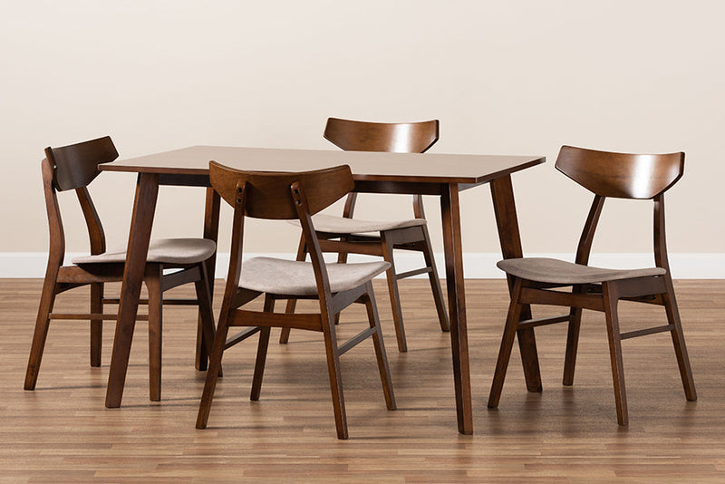 Venezia Light Beige Fabric Upholstered and Walnut Brown 5-Piece Dining Set Baxton