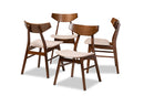 Larsine Light Beige Fabric Upholstered and Walnut Brown 4Pc Dining Chair Set Baxton