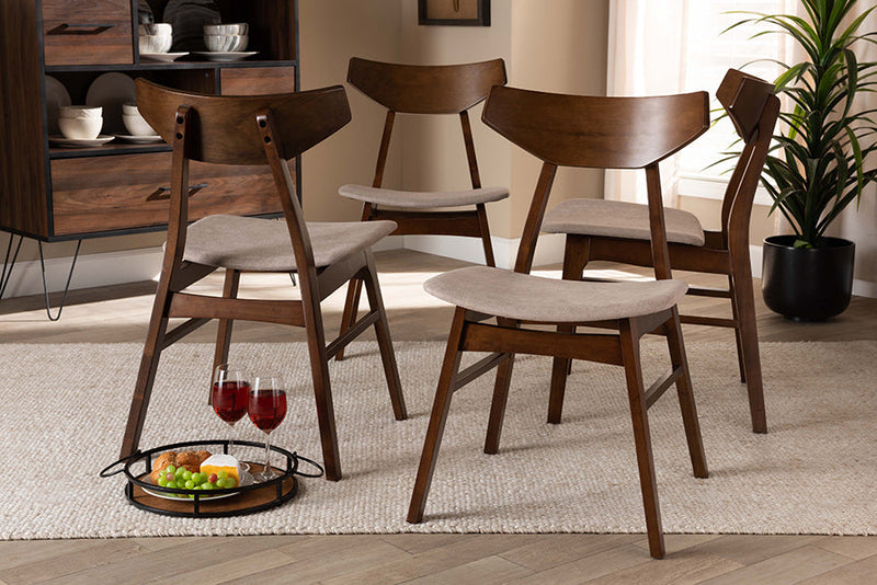Larsine Light Beige Fabric Upholstered and Walnut Brown 4Pc Dining Chair Set Baxton