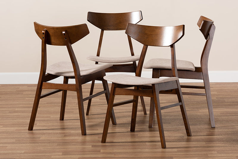 Larsine Light Beige Fabric Upholstered and Walnut Brown 4Pc Dining Chair Set Baxton