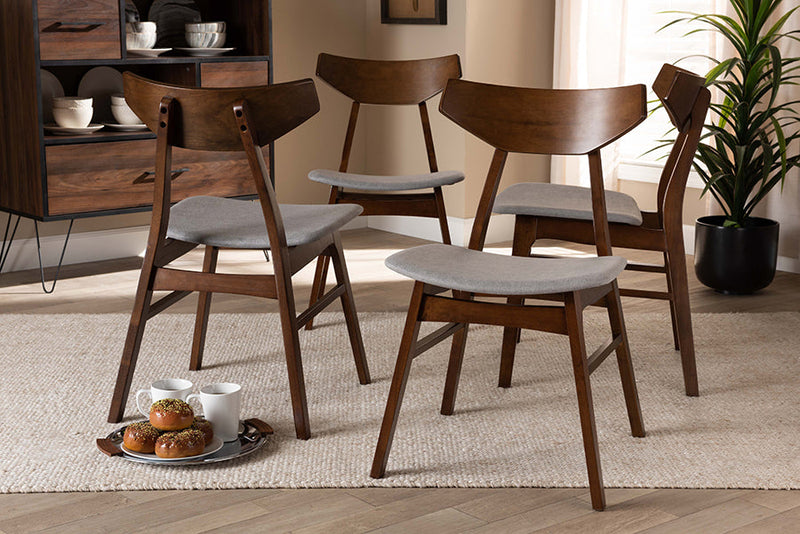 Larsine Light Gray Fabric Upholstered and Walnut Brown 4Pc Dining Chair Set Baxton