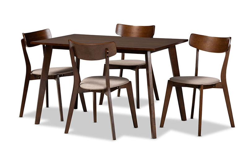 Serrano Light Beige Fabric Upholstered and Walnut Brown 5-Piece Dining Set Baxton
