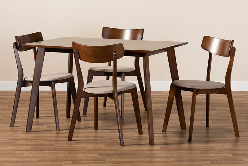 Serrano Light Beige Fabric Upholstered and Walnut Brown 5-Piece Dining Set Baxton