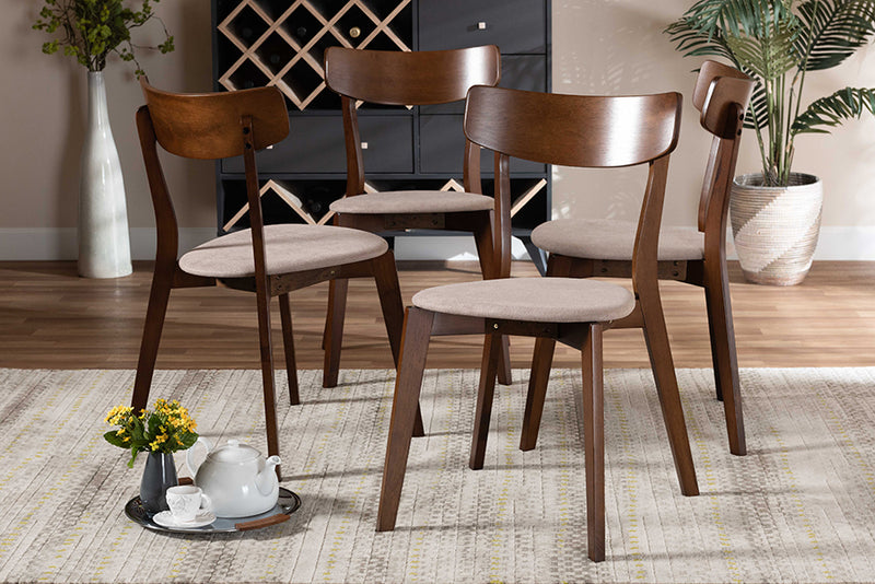 Irena Mid-Century Light Beige Fabric Upholstered and Walnut Brown Finished Wood 4-Piece Dining Chair Set