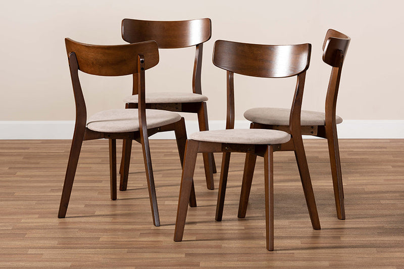 Irena Light Beige Fabric Upholstered and Walnut Brown 4Pc Dining Chair Set Baxton