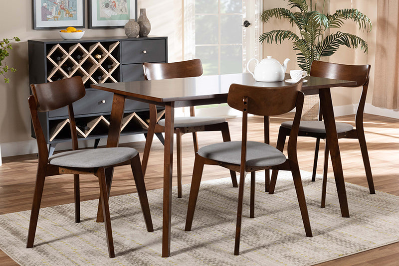 Serrano Mid-Century Light Gray Fabric Upholstered and Walnut Brown Finished Wood 5-Piece Dining Set