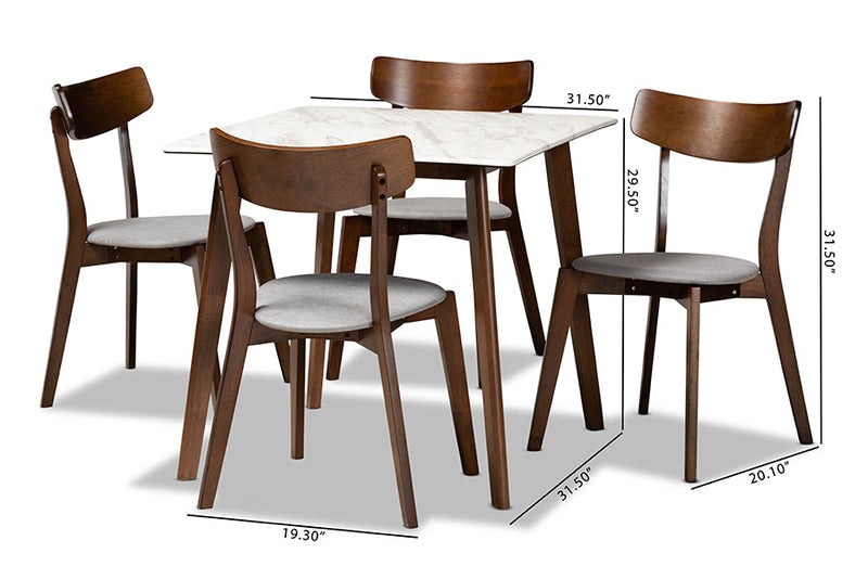 Berne Light Gray Fabric/Walnut Brown 5-Piece Dining Set w/Faux Marble Baxton