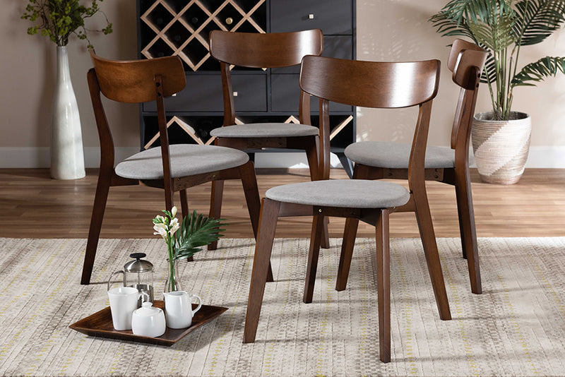 Irena Mid-Century Light Gray Fabric Upholstered and Walnut Brown Finished Wood 4-Piece Dining Chair Set