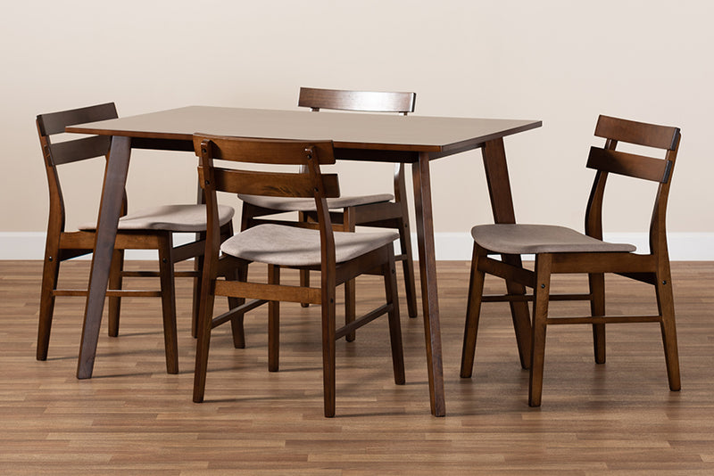 Sofia Mid-Century Light Beige Fabric Upholstered and Walnut Brown Finished Wood 5-Piece Dining Set