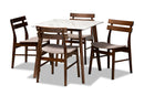 Derya Light Beige Fabric/Walnut Brown 5-Piece Dining Set w/Faux Marble Baxton