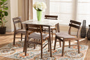 Derya Light Beige Fabric/Walnut Brown 5-Piece Dining Set w/Faux Marble Baxton